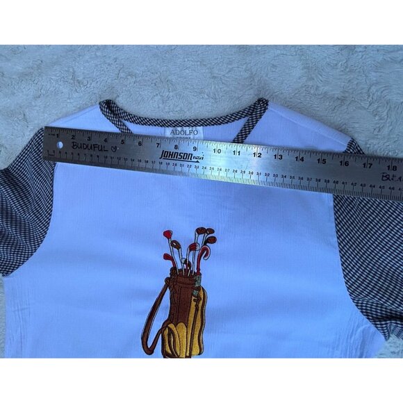 Adolfo Sport Womens Embroidered Golf Top Small White Red Long Sleeve Lightweight - Picture 5 of 8